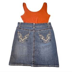 Y2K Hot To Trot Blue Medium Wash Embroidered Jean Skirt Medium